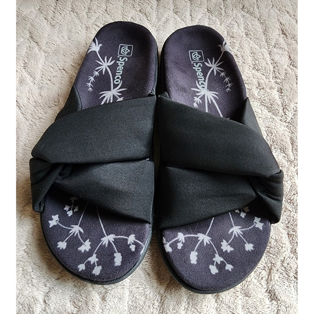 Spenco Women Orthotic Slide Sandals Black Cross Strap Size 10D